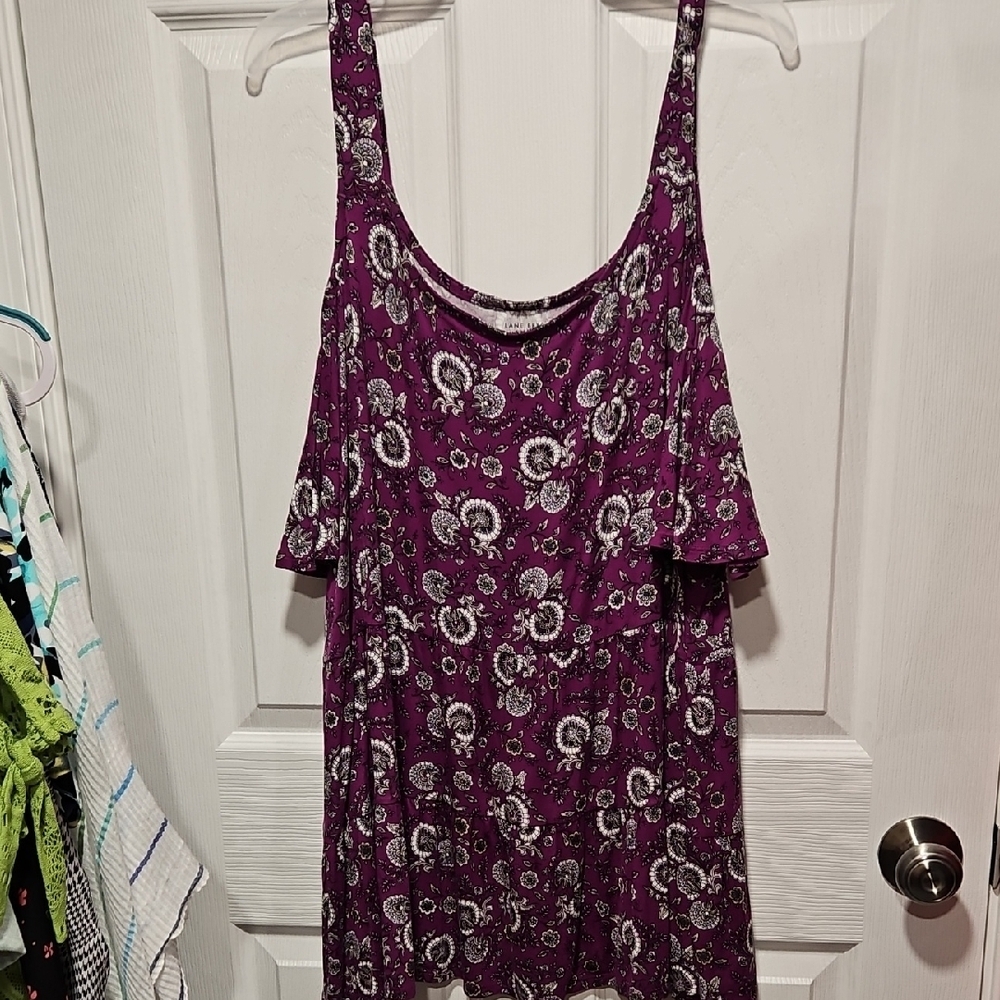 Lane Bryant Purple Floral Cold-Shoulder Tank
